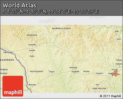 Physical 3D Map of the Area around 4° 22' 30" N, 15° 22' 30" E
