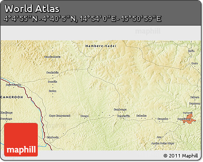 Physical 3D Map of the Area around 4° 22' 30" N, 15° 22' 30" E