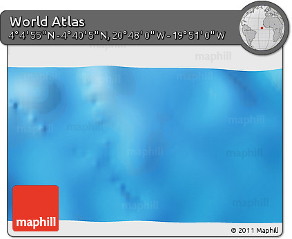 Physical 3D Map of the Area around 4° 22' 30" N, 20° 19' 30" W