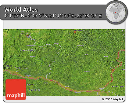 Satellite 3D Map of the Area around 4° 22' 30" N, 22° 10' 29" E