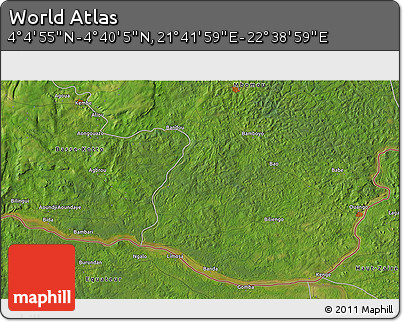 Satellite 3D Map of the Area around 4° 22' 30" N, 22° 10' 29" E