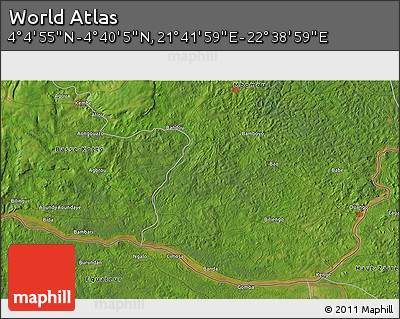 Satellite 3D Map of the Area around 4° 22' 30" N, 22° 10' 29" E