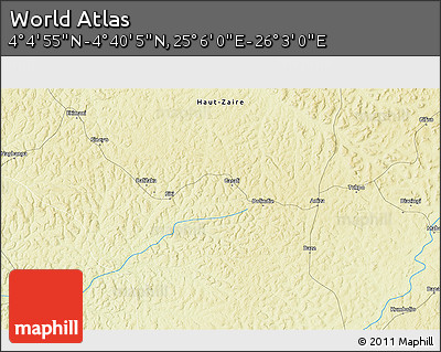 Physical 3D Map of the Area around 4° 22' 30" N, 25° 34' 30" E