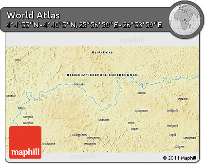 Physical 3D Map of the Area around 4° 22' 30" N, 26° 25' 29" E