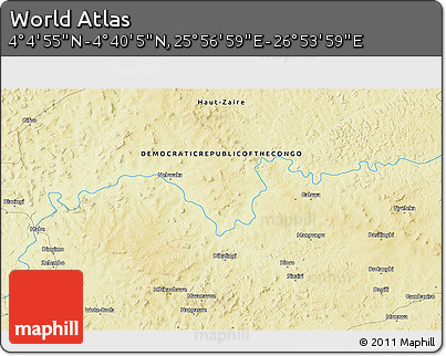 Physical 3D Map of the Area around 4° 22' 30" N, 26° 25' 29" E