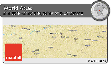 Physical Panoramic Map of the Area around 4° 22' 30" N, 27° 16' 29" E