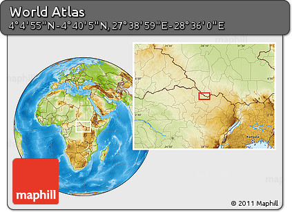 Physical Location Map of the Area around 4° 22' 30" N, 28° 7' 30" E