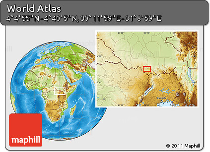 Physical Location Map of the Area around 4° 22' 30" N, 30° 40' 29" E