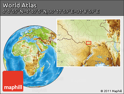 Physical Location Map of the Area around 4° 22' 30" N, 30° 40' 29" E