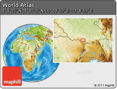 Physical Location Map of the Area around 4° 22' 30" N, 30° 40' 29" E