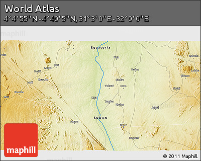 Physical 3D Map of the Area around 4° 22' 30" N, 31° 31' 29" E