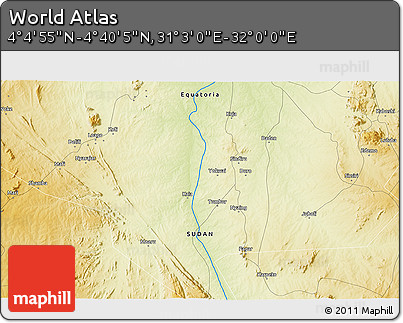 Physical 3D Map of the Area around 4° 22' 30" N, 31° 31' 29" E