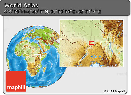 Physical Location Map of the Area around 4° 22' 30" N, 32° 22' 30" E