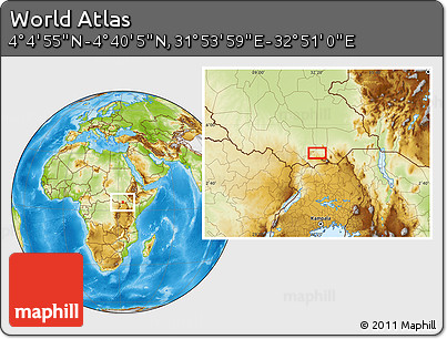 Physical Location Map of the Area around 4° 22' 30" N, 32° 22' 30" E