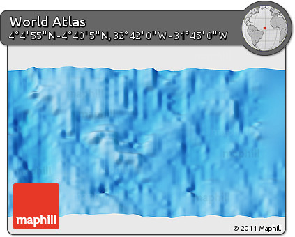 Shaded Relief 3D Map of the Area around 4° 22' 30" N, 32° 13' 30" W