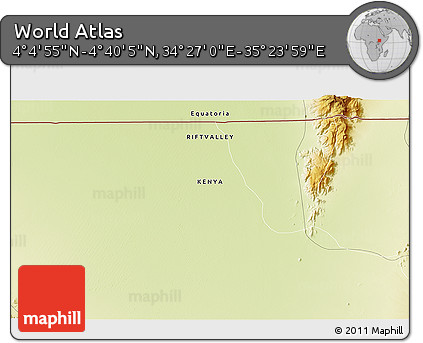 Physical 3D Map of the Area around 4° 22' 30" N, 34° 55' 29" E