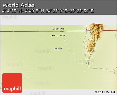 Physical 3D Map of the Area around 4° 22' 30" N, 34° 55' 29" E