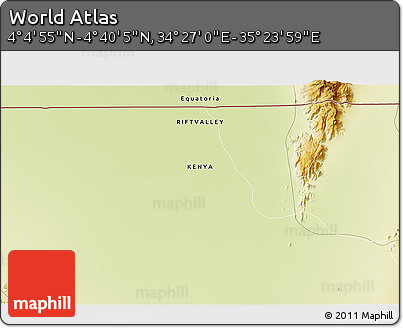 Physical 3D Map of the Area around 4° 22' 30" N, 34° 55' 29" E