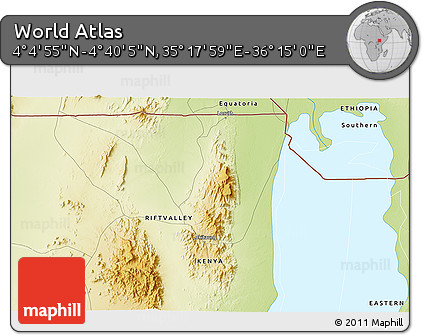 Physical 3D Map of the Area around 4° 22' 30" N, 35° 46' 29" E