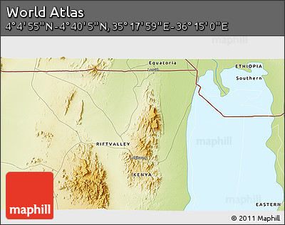 Physical 3D Map of the Area around 4° 22' 30" N, 35° 46' 29" E