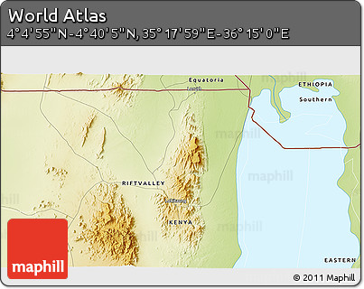 Physical 3D Map of the Area around 4° 22' 30" N, 35° 46' 29" E
