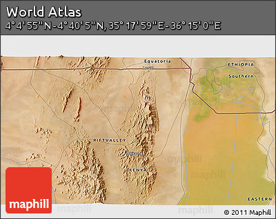 Satellite 3D Map of the Area around 4° 22' 30" N, 35° 46' 29" E
