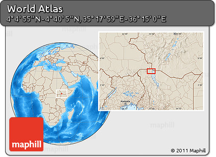 Shaded Relief Location Map of the Area around 4° 22' 30" N, 35° 46' 29" E