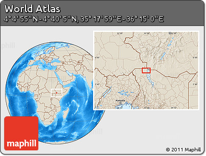 Shaded Relief Location Map of the Area around 4° 22' 30" N, 35° 46' 29" E