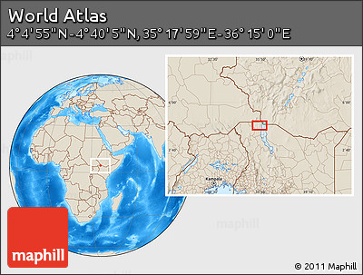 Shaded Relief Location Map of the Area around 4° 22' 30" N, 35° 46' 29" E
