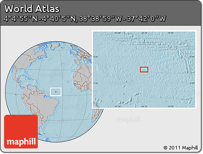 Gray Location Map of the Area around 4° 22' 30" N, 38° 10' 29" W, hill shading