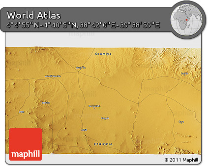 Physical 3D Map of the Area around 4° 22' 30" N, 39° 10' 29" E