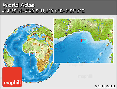 Physical Location Map of the Area around 4° 22' 30" N, 3° 28' 30" E