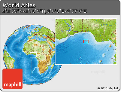 Physical Location Map of the Area around 4° 22' 30" N, 3° 28' 30" E