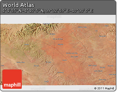 Satellite 3D Map of the Area around 4° 22' 30" N, 40° 1' 29" E