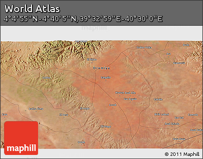 Satellite 3D Map of the Area around 4° 22' 30" N, 40° 1' 29" E