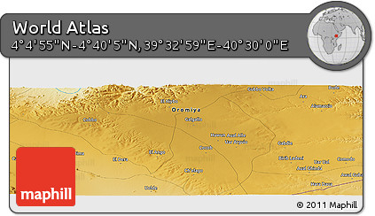 Physical Panoramic Map of the Area around 4° 22' 30" N, 40° 1' 29" E