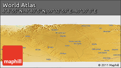 Physical Panoramic Map of the Area around 4° 22' 30" N, 40° 1' 29" E