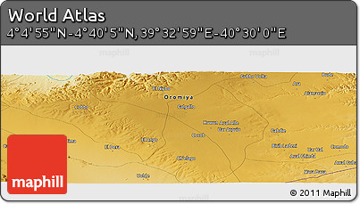 Physical Panoramic Map of the Area around 4° 22' 30" N, 40° 1' 29" E