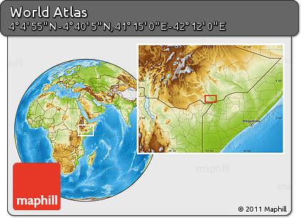 Physical Location Map of the Area around 4° 22' 30" N, 41° 43' 30" E