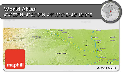 Physical Panoramic Map of the Area around 4° 22' 30" N, 41° 43' 30" E