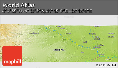 Physical Panoramic Map of the Area around 4° 22' 30" N, 41° 43' 30" E