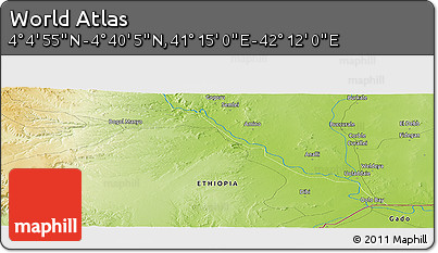 Physical Panoramic Map of the Area around 4° 22' 30" N, 41° 43' 30" E