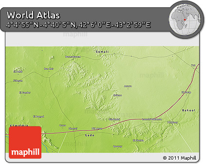 Physical 3D Map of the Area around 4° 22' 30" N, 42° 34' 30" E