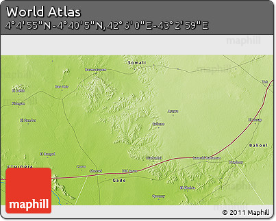 Physical 3D Map of the Area around 4° 22' 30" N, 42° 34' 30" E
