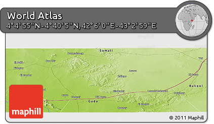 Physical Panoramic Map of the Area around 4° 22' 30" N, 42° 34' 30" E