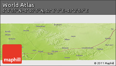 Physical Panoramic Map of the Area around 4° 22' 30" N, 42° 34' 30" E