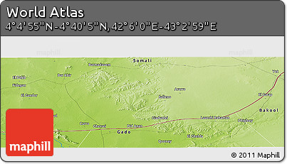 Physical Panoramic Map of the Area around 4° 22' 30" N, 42° 34' 30" E