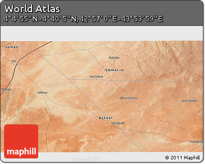 Satellite 3D Map of the Area around 4° 22' 30" N, 43° 25' 29" E