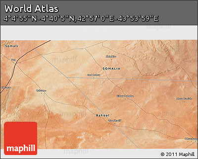 Satellite 3D Map of the Area around 4° 22' 30" N, 43° 25' 29" E
