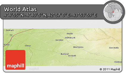 Physical Panoramic Map of the Area around 4° 22' 30" N, 43° 25' 29" E